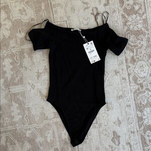 Zara Black Bodysuit Off-the-Shoulder Top
